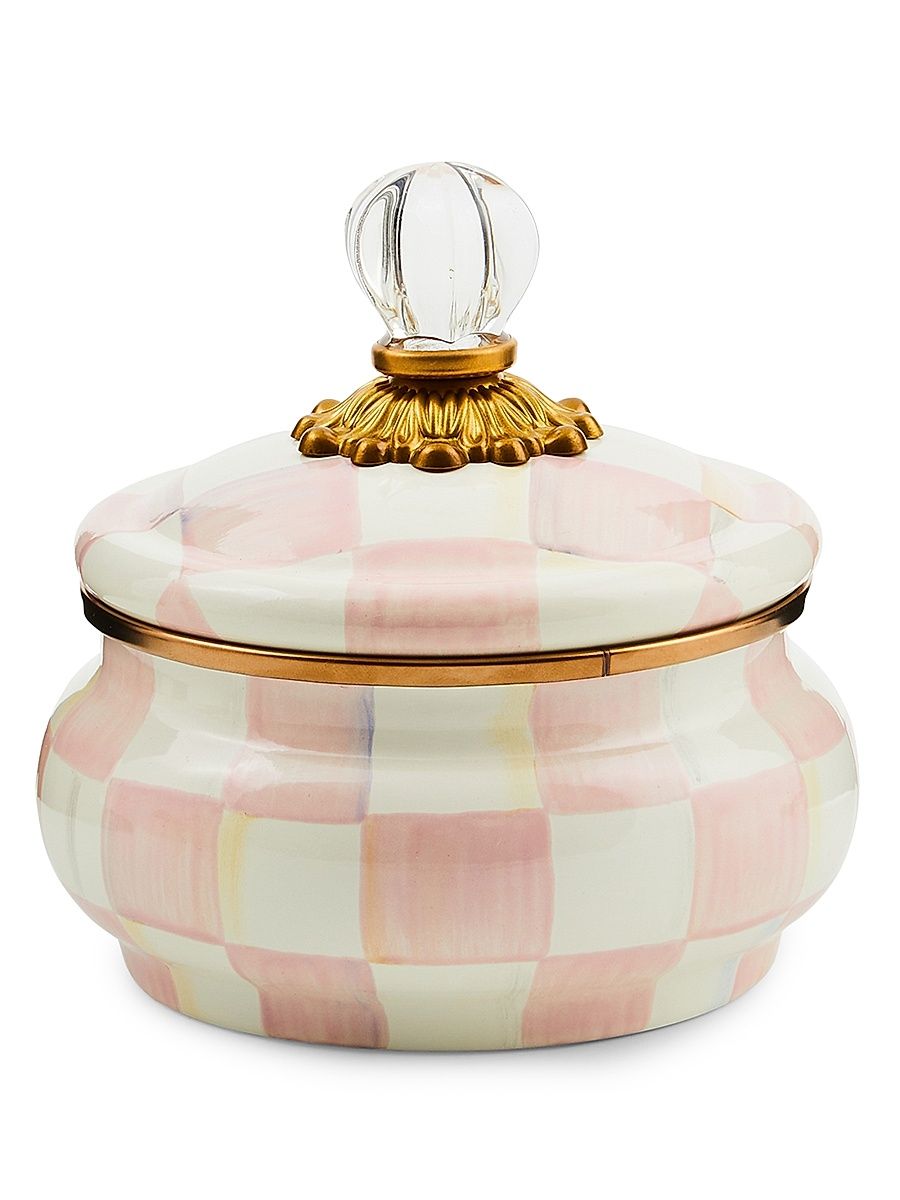 Rosy Check Enamel Squashed Pot