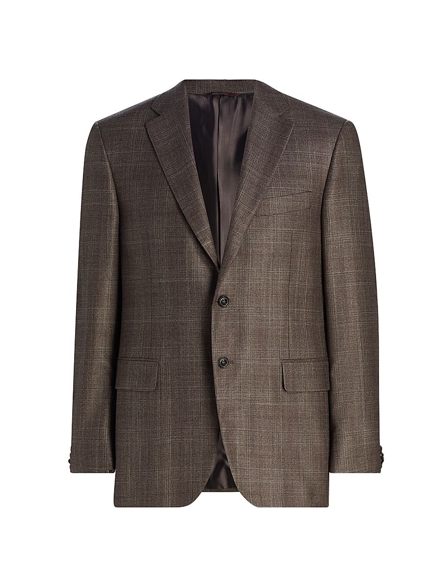 Men's Siena Tonal Plaid Silk-Cashmere Sport Coat - Light Brown - Size 50
