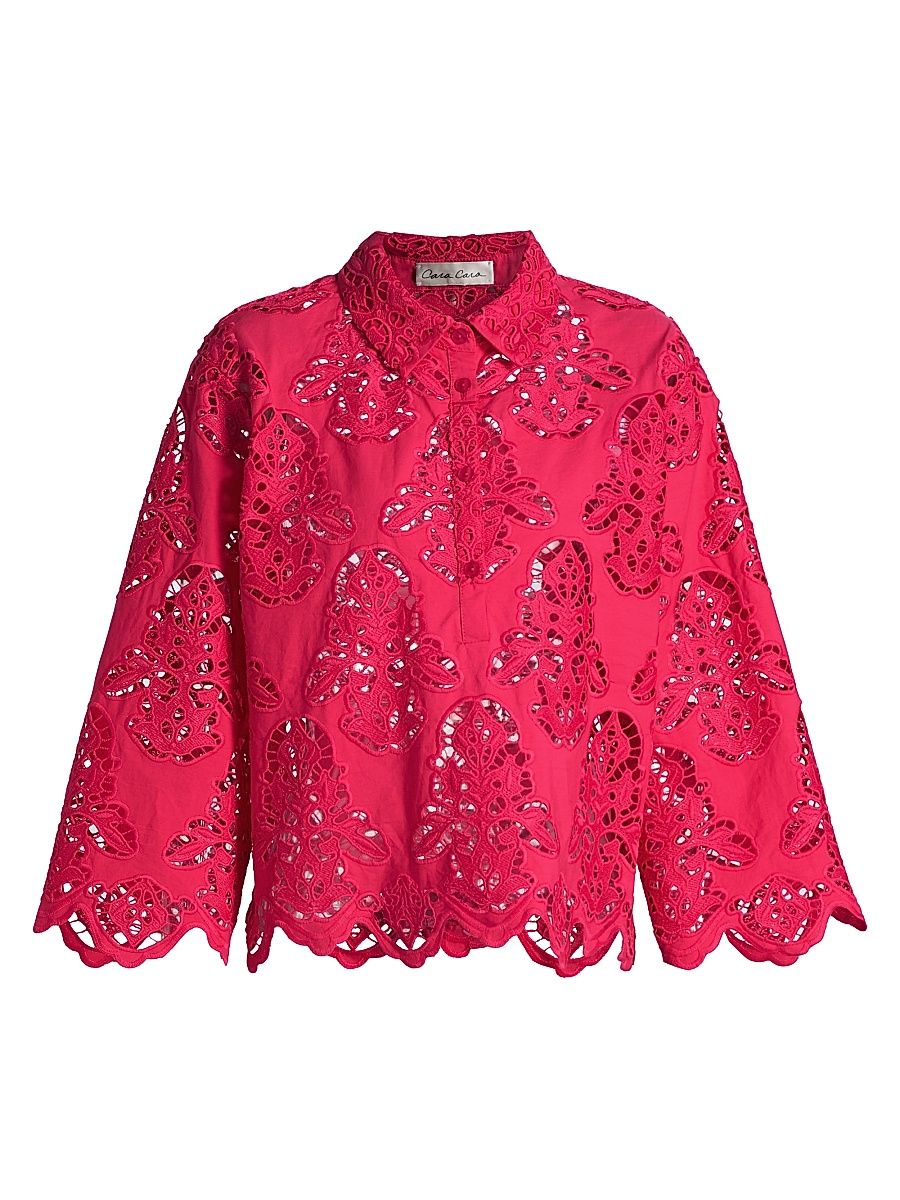 Women's Erica Boxy Eyelet Cotton Shirt - Azalea Eyelet - Size Large