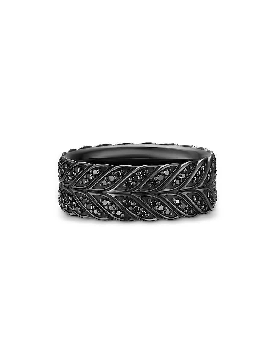 Men's Chevron Pavé Band Ring in Black Titanium, 9MM - Black Diamond - Size 11