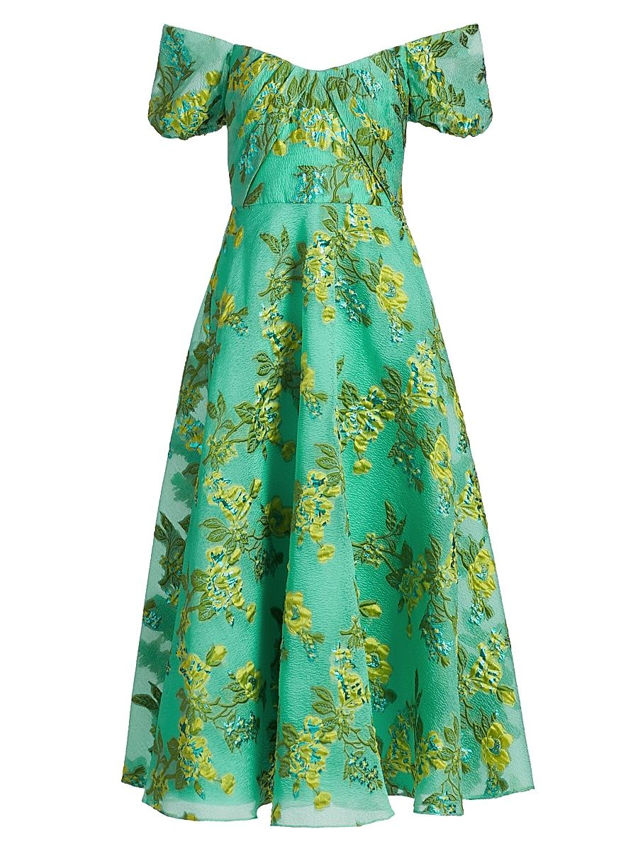Women's Alanis Floral Off-The-Shoulder Midi-Dress - Aqua - Size 16