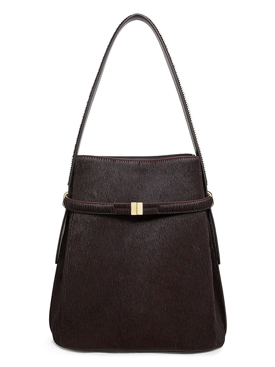 Women's Belted Calf Hair Bucket Bag - Wine