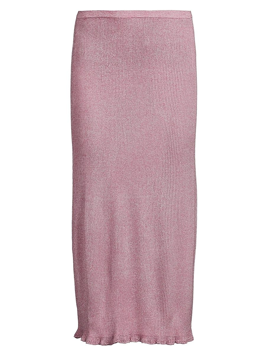 Women's Metallic Ribbed Midi-Skirt - Bois De Rose - Size XS