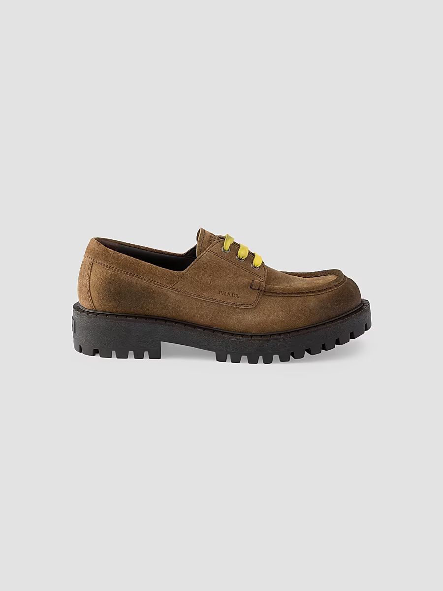 Prada Men's Waxed Suede Lace-up Shoes - Brown - Size 12