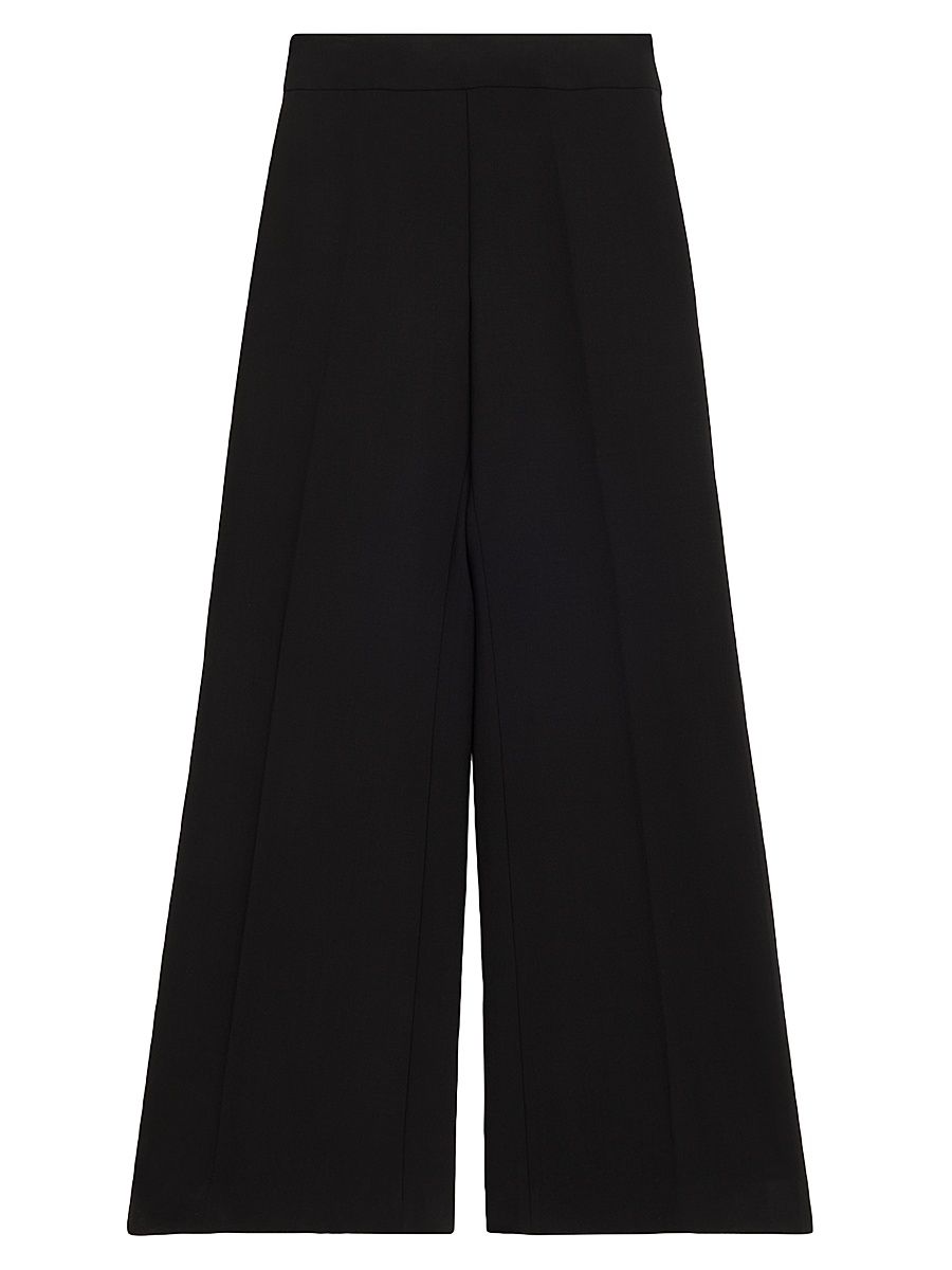 Women's Wool High-Rise Wide-Leg Pants - Black - Size 16