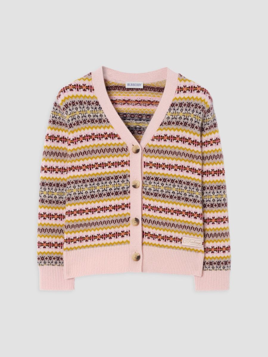 Burberry Girl's Little Girl's & Girl's Fair Isle Wool-Cashmere Cardigan - Sorbet Pink Mustard - Size 10