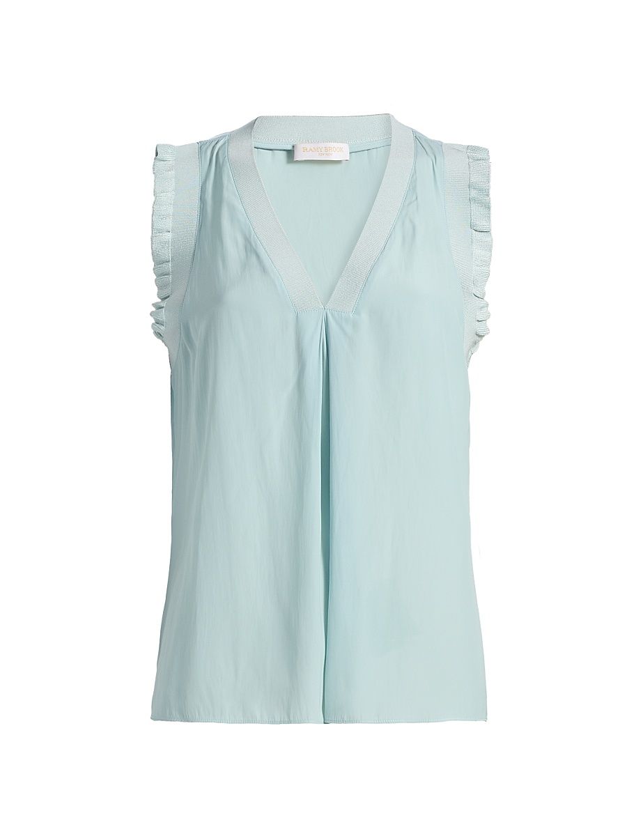 Women's Zandra Ruffle Sleeveless V-Neck Top - Moonstone Blue - Size Large