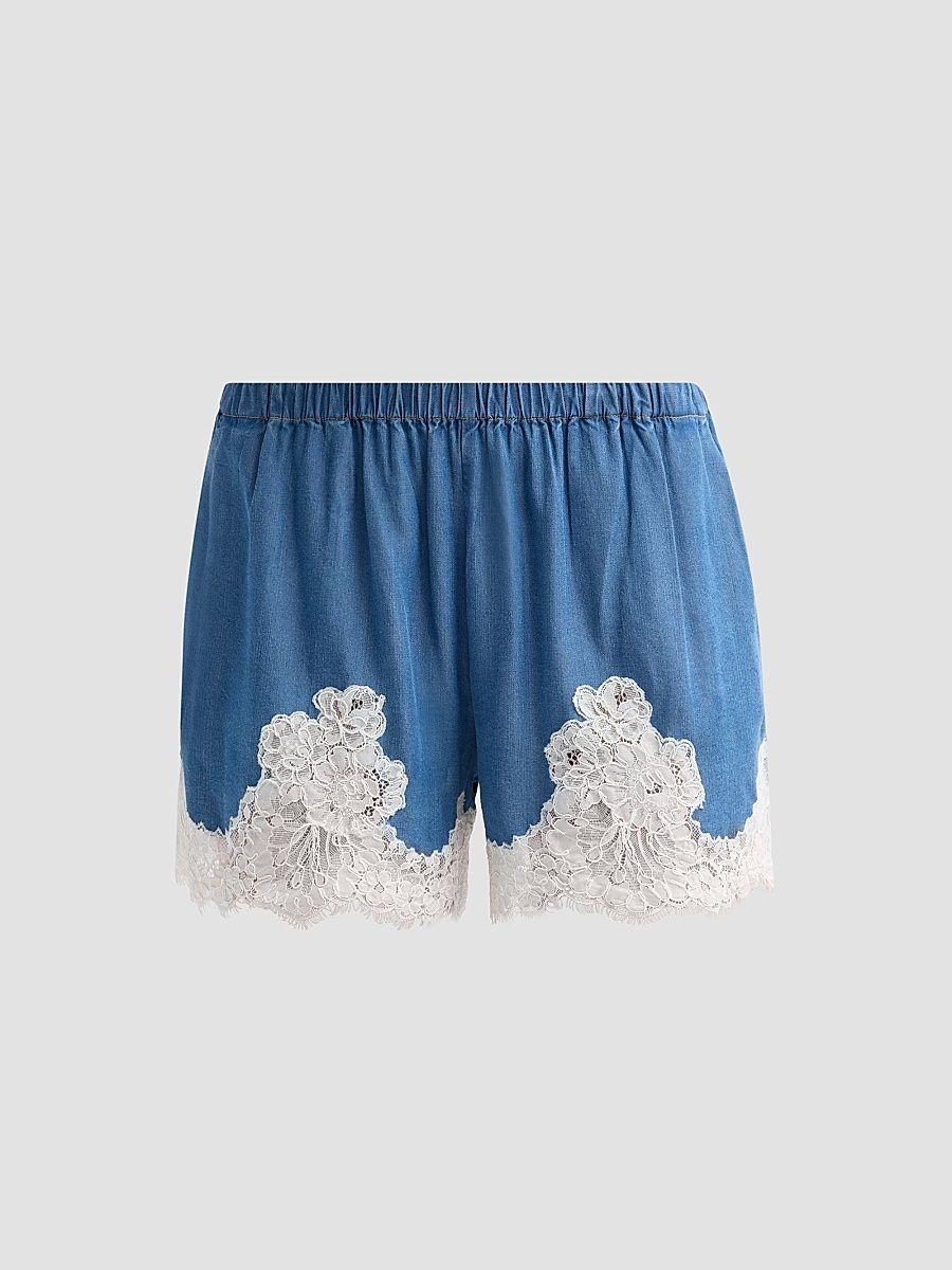 Women's Alona Lace-Trim Shorts - Light Wash - Size Large