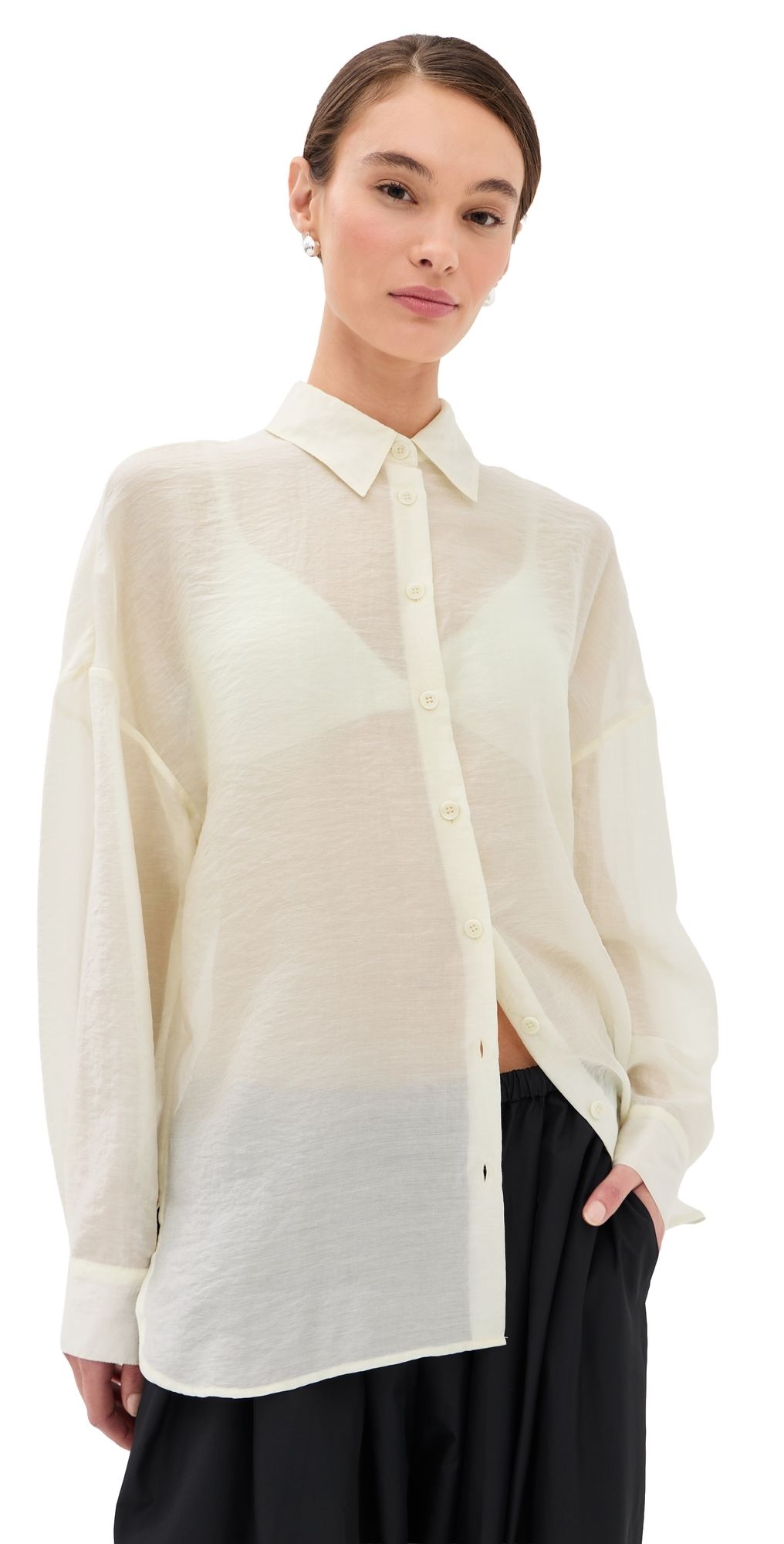 Tibi Summer Voile Oversized Shirt Ivory S