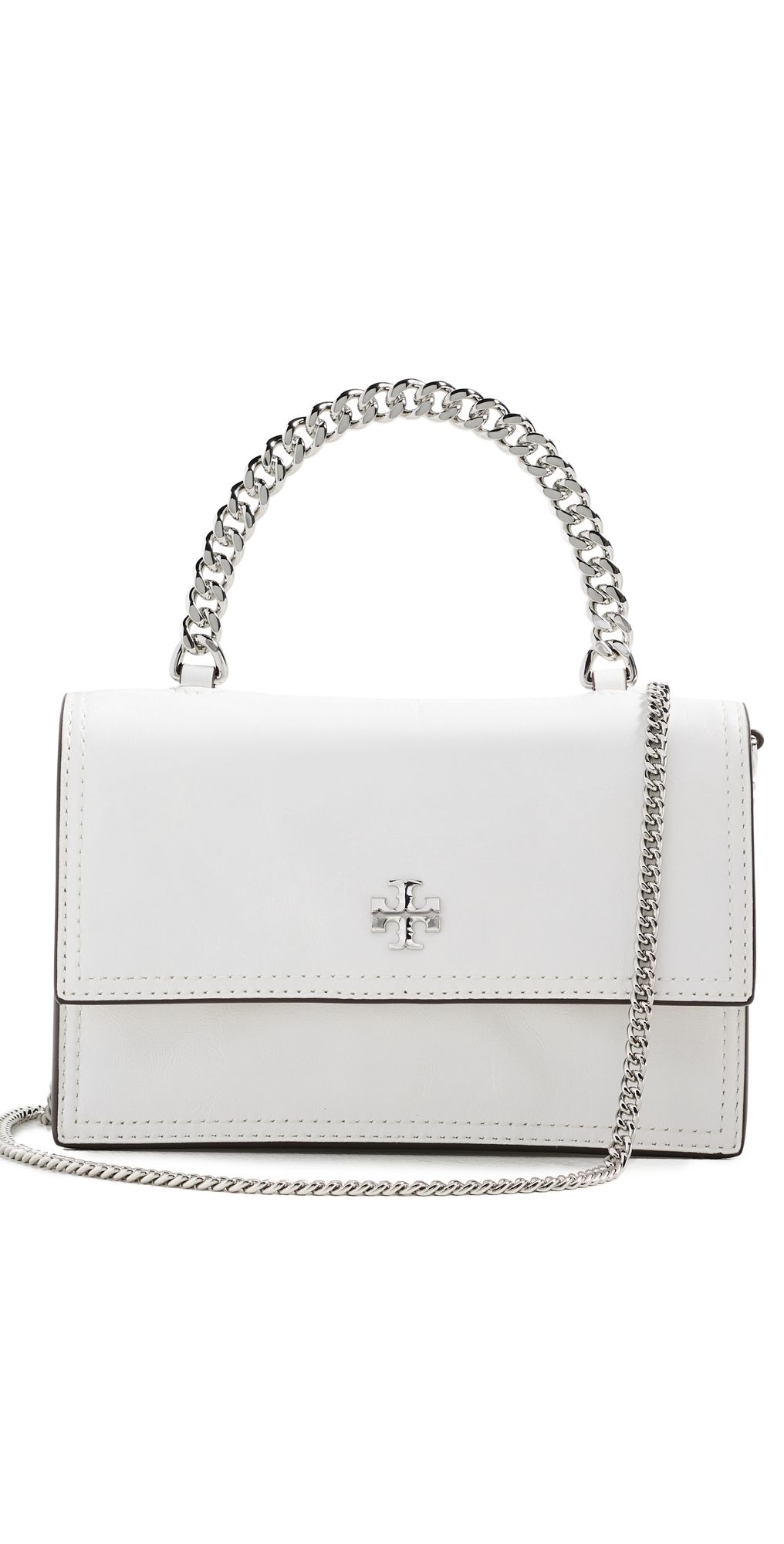 Tory Burch Kira Deconstructed Mini Top Handle Chain Wallet Bianco One Size
