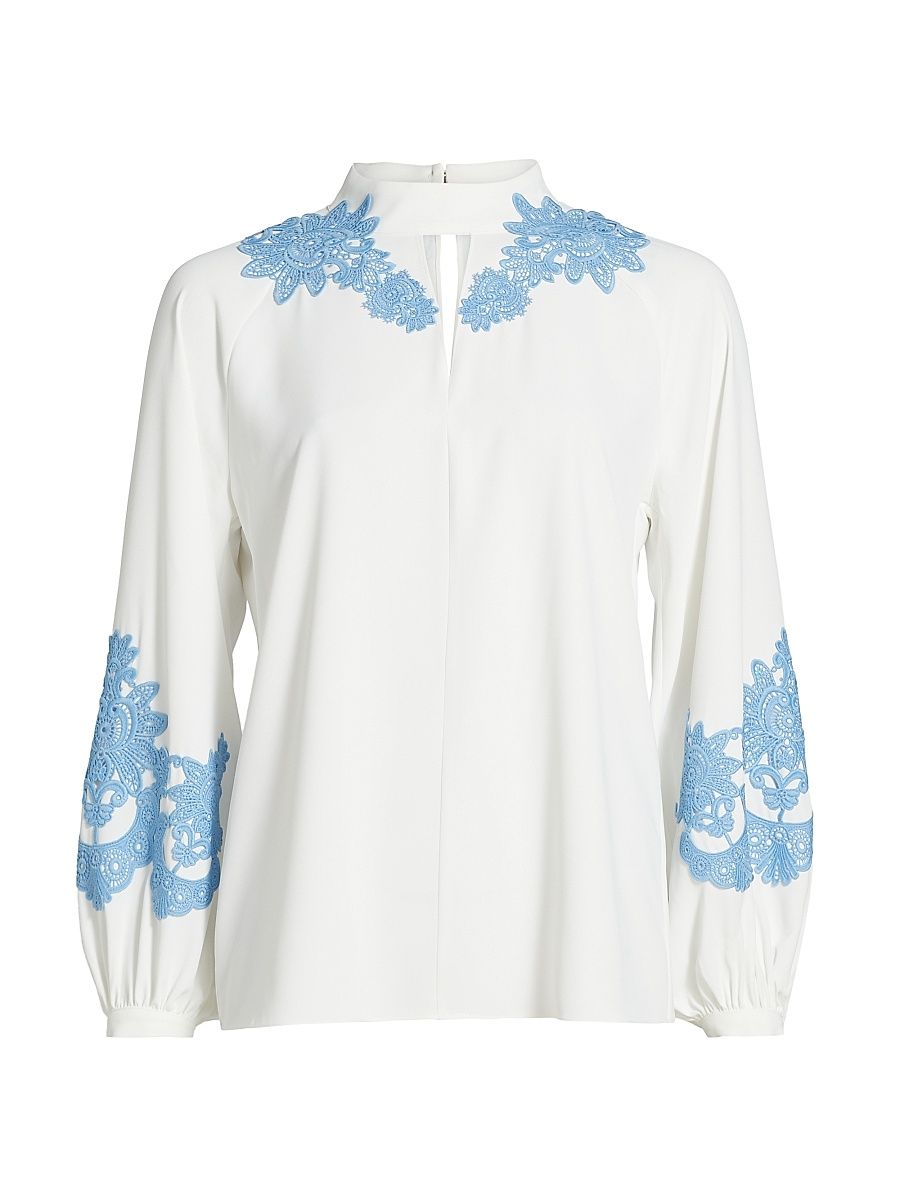 Women's The Olivia Lace Top - Sky White Ground Blue Lace - Size Small