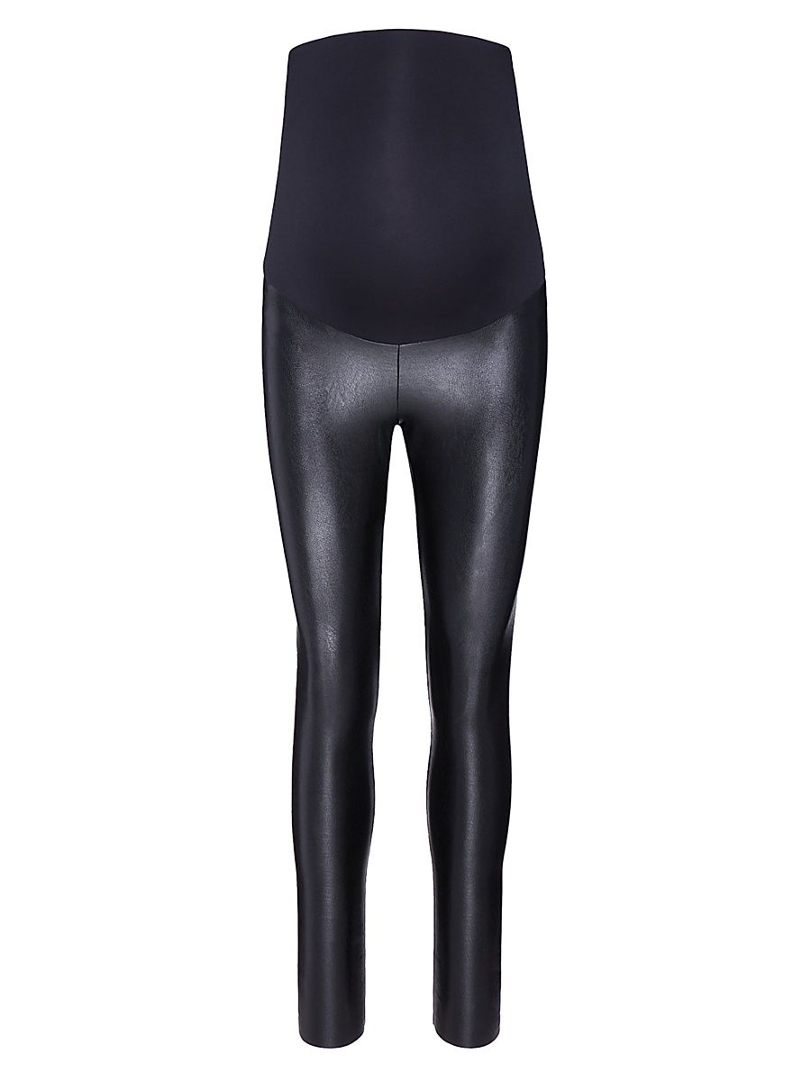 Women's Coated Faux Leather Maternity Leggings - Black - Size Medium