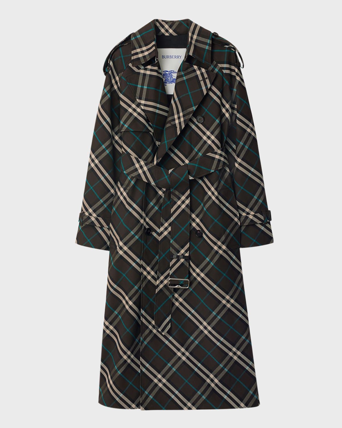 Snug Check-Print Long Trench Coat