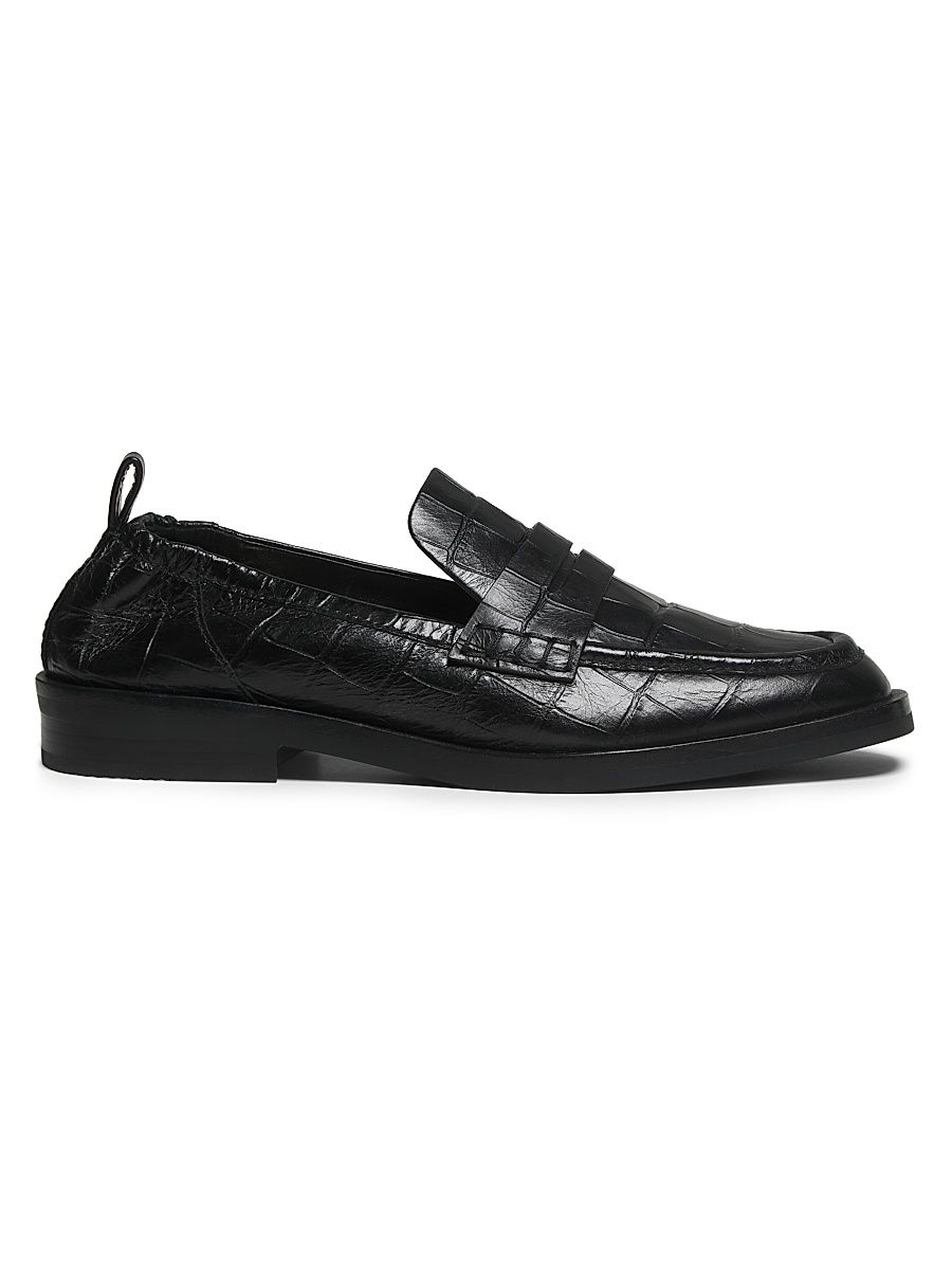Women's Alexa Embossed Leather Loafers - Black - Size 11