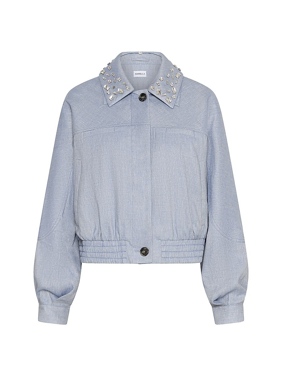 Women's Herringbone Viscose Blend Sporty Jacket - Light Blue - Size 12