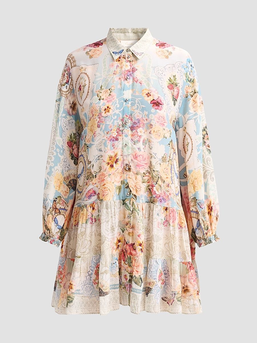 Women's A Taste For Lace Tiered Silk Mini Shirtdress - A Taste For Lace - Size XS
