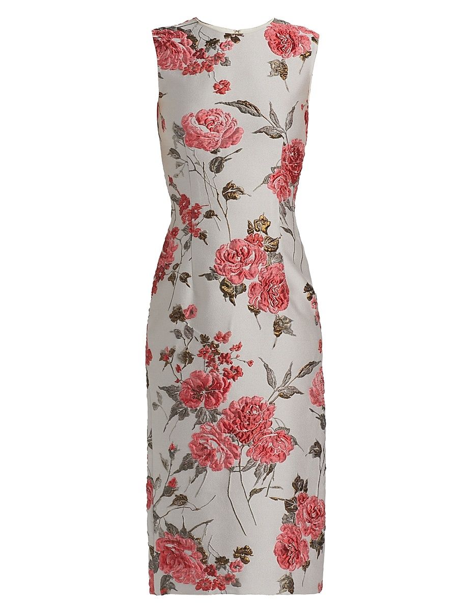 Women's Floral Sleeveless Sheath Midi-Dress - Ecru Multi - Size 12