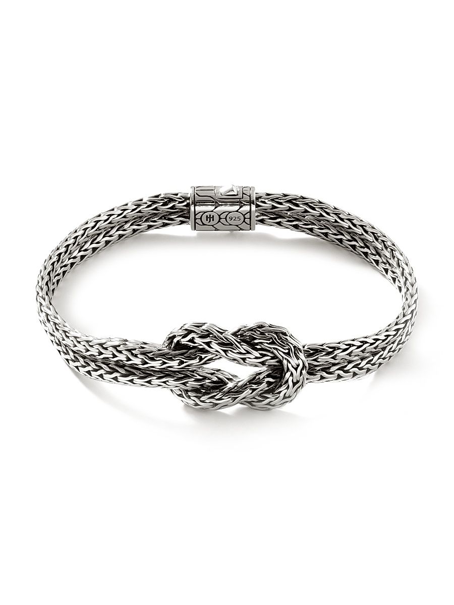 Love Knot Sterling Silver Double-Chain Bracelet - Silver - Size XL