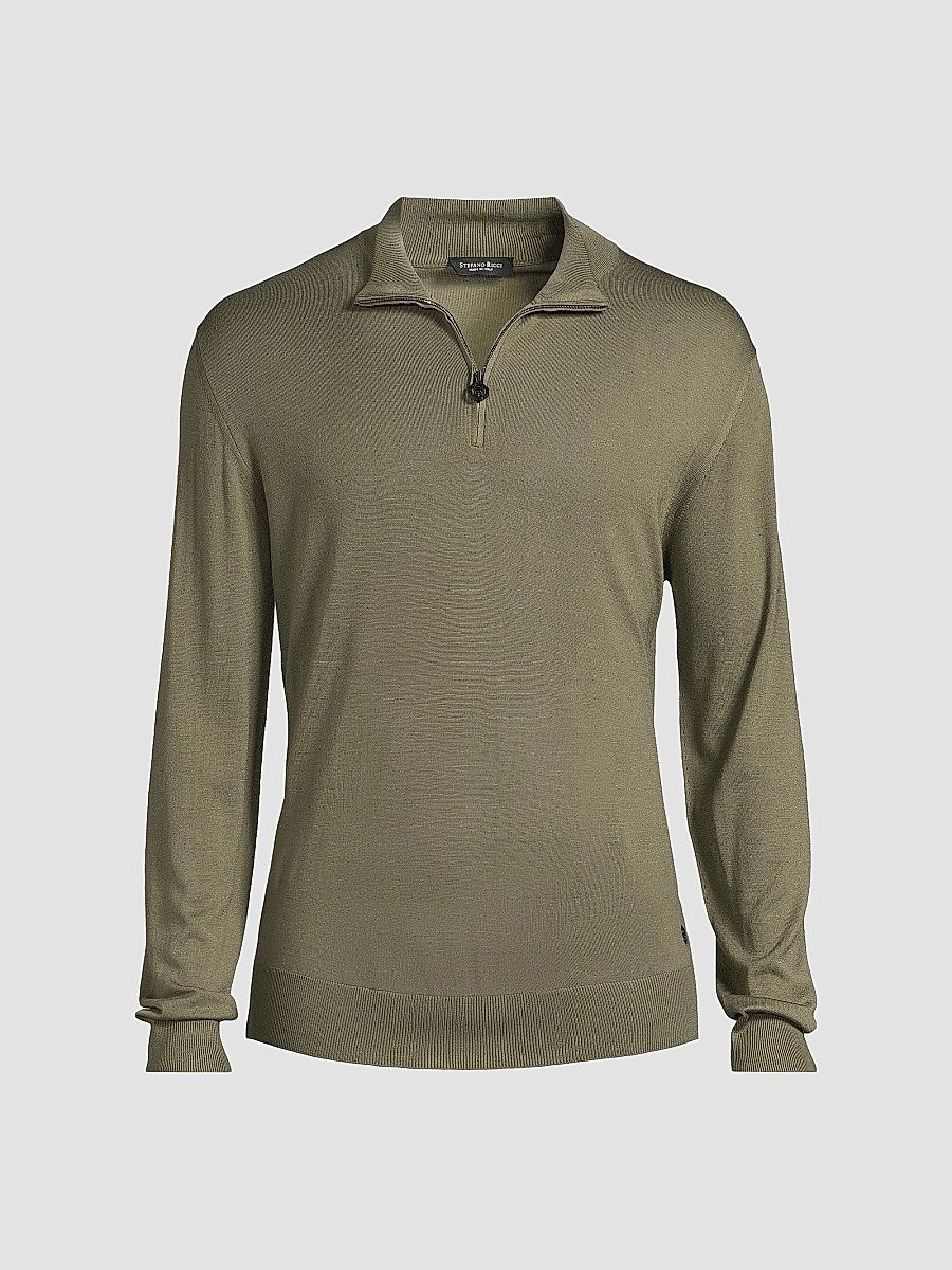 Stefano Ricci Men's Wool Quarter-Zip Sweater - Green - Size 46