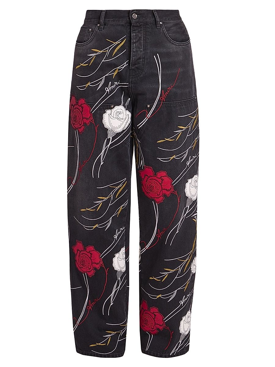 Men's Floral Relaxed Carpenter Jeans - Dusk Black - Size 32