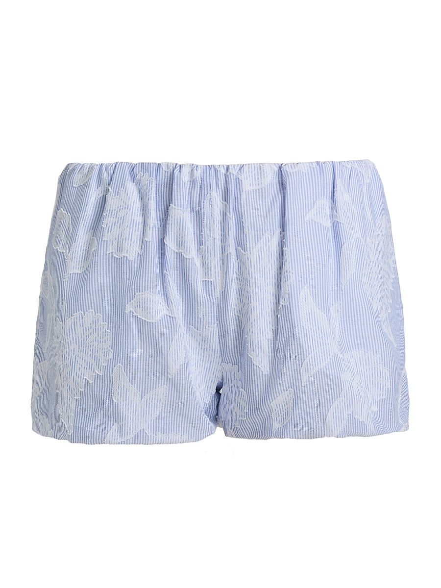 Women's Olson Floral-Striped Cotton Bubble Shorts - Light Blue White - Size XL