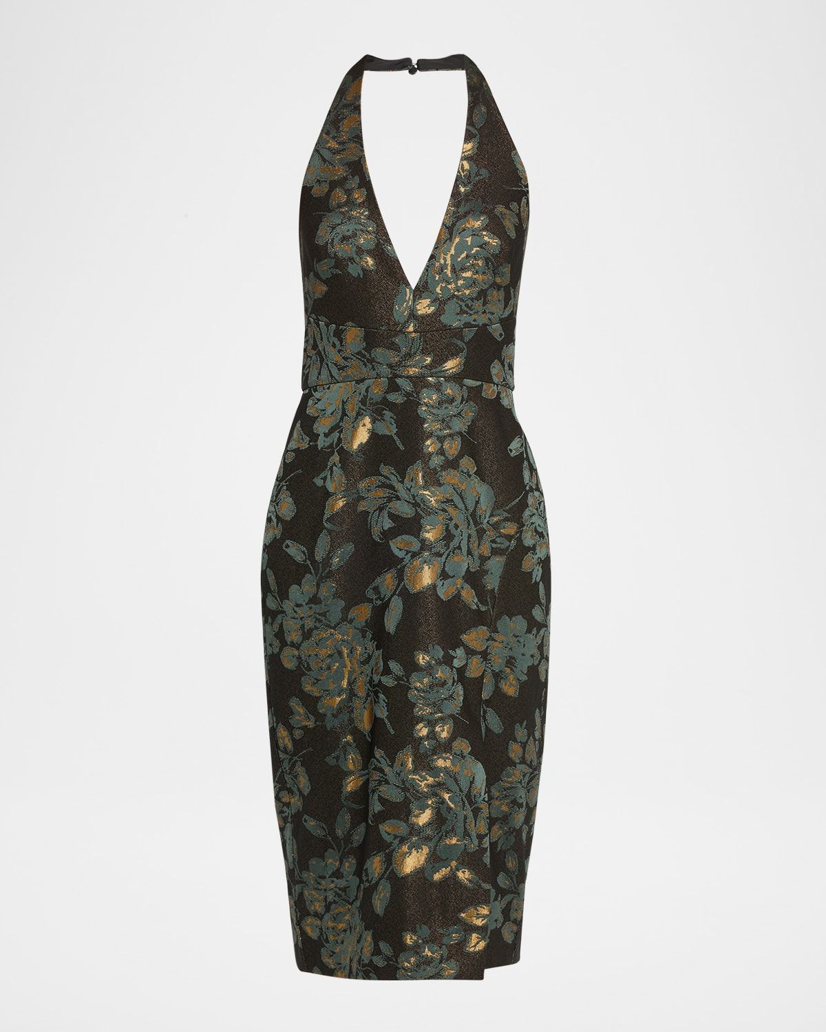 Deep V-Neck Stretch Jacquard Sheath Midi Dress