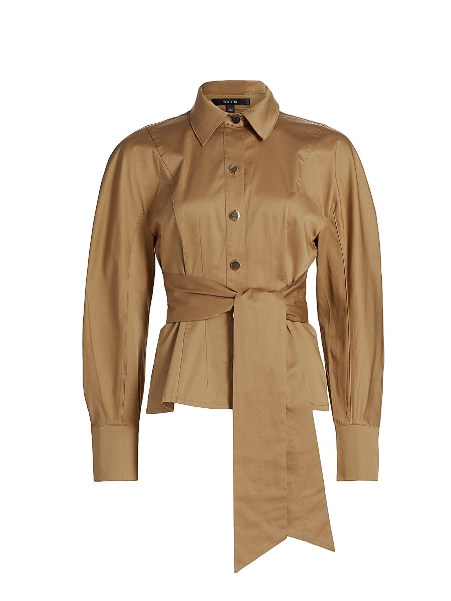 Women's Mina Seamed Tie-Waist Shirt - Latte - Size 14