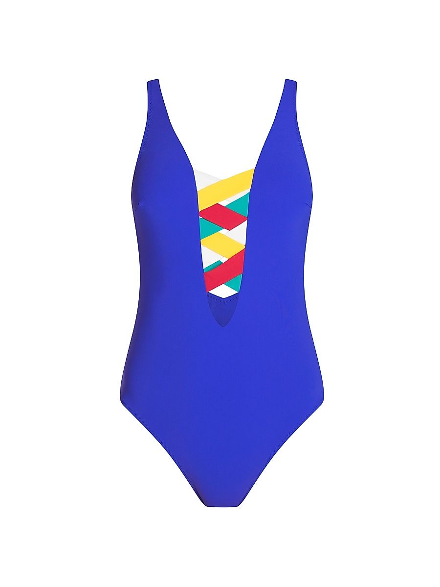 Women's St. Martin Lattice One-Piece - Blue Multi - Size XL