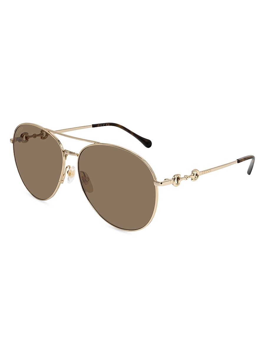 Women's Horsebit 60MM Pilot Sunglasses - Brown Gold