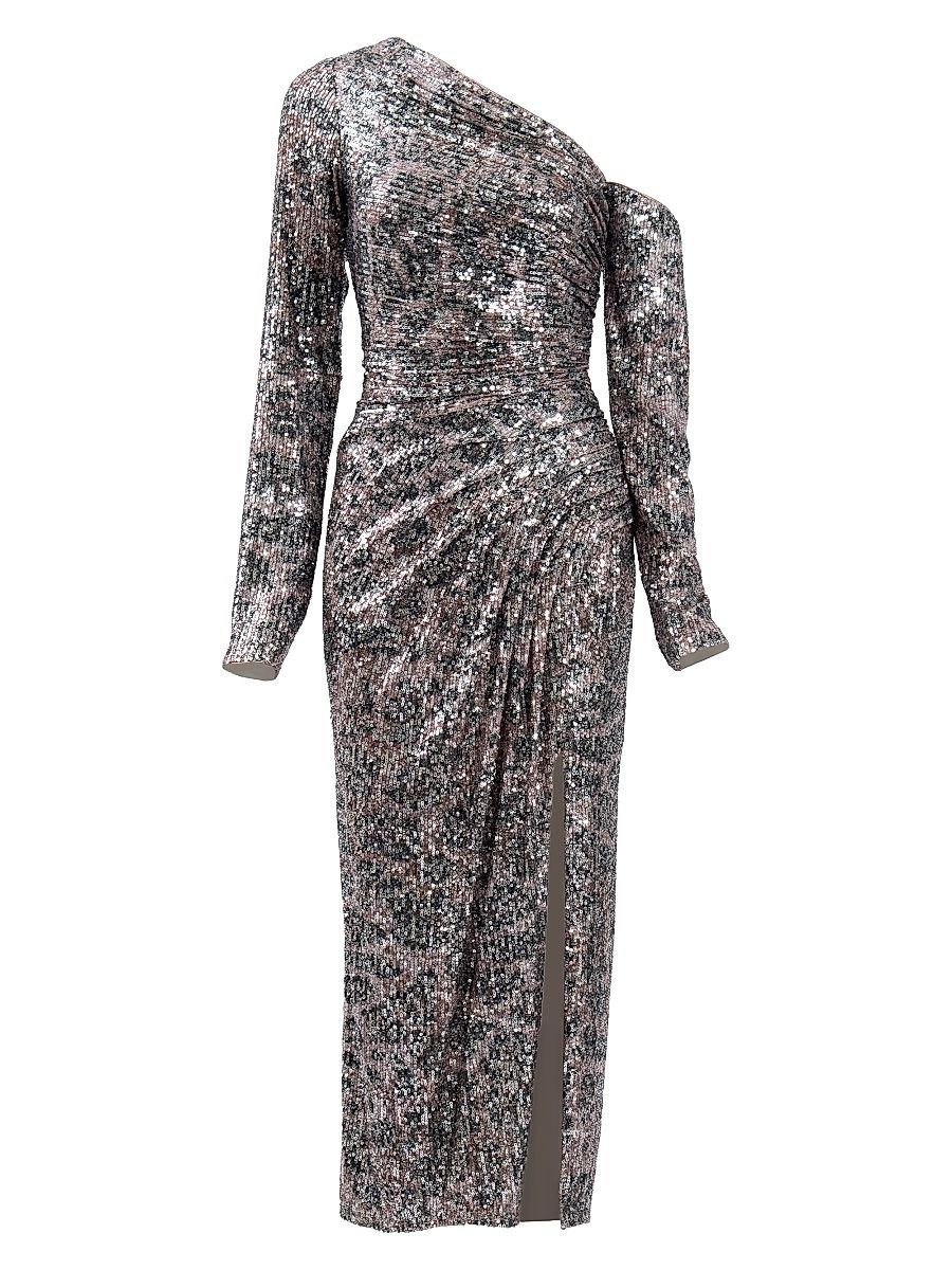Women's Sequined One-Shoulder Midi Dress - Leopard - Size XS