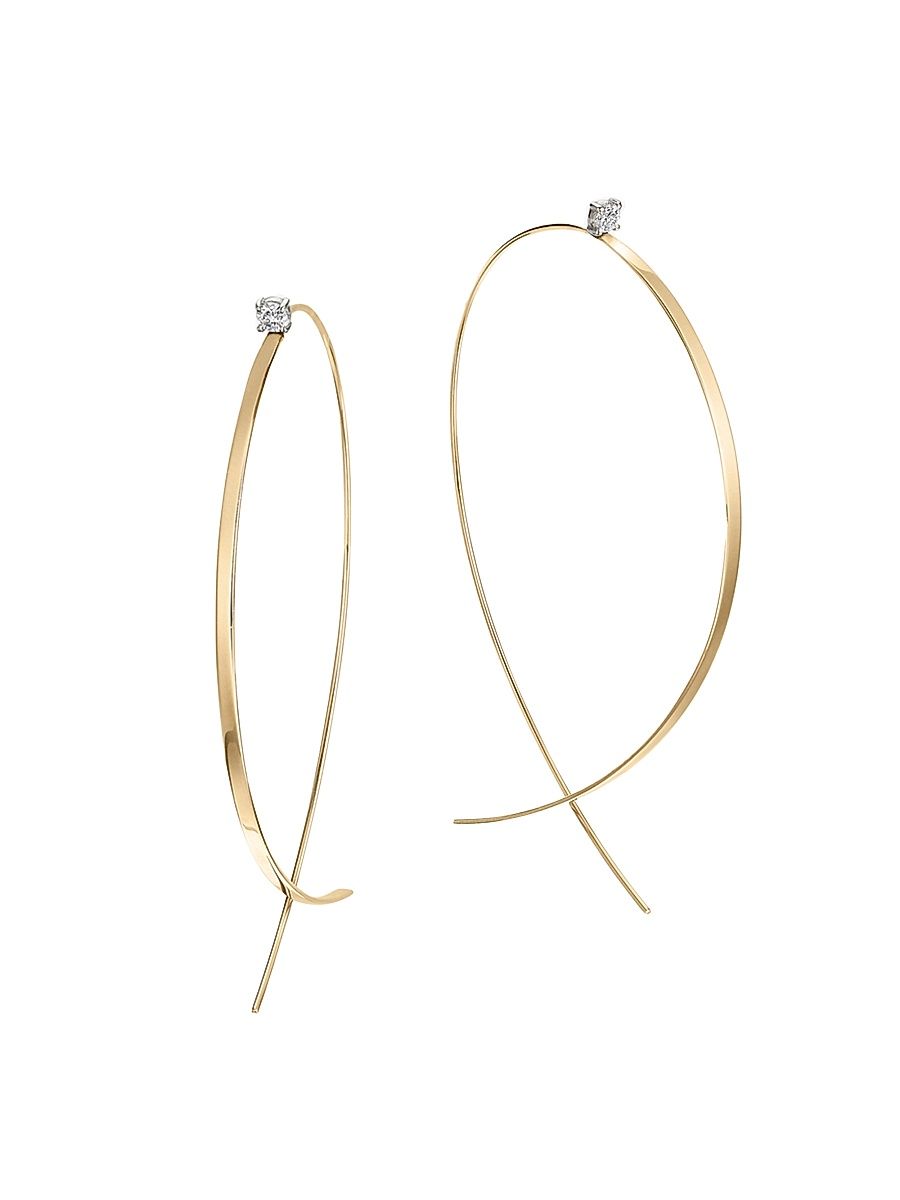 Women's Large 14K Yellow Gold & 0.13 TCW Diamond Upside-Down Hoops - Yellow Gold