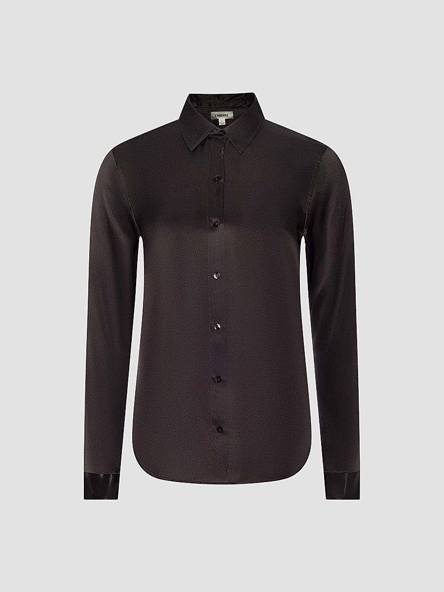 L'AGENCE Women's Tyler Silk Satin Blouse - Dark Java - Size XL
