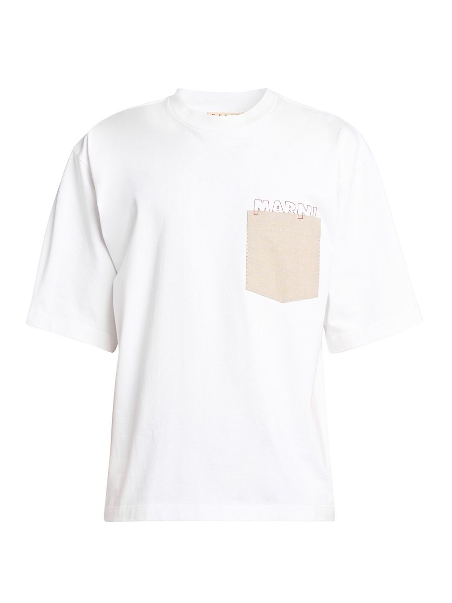 Men's Logo Pocket Cotton T-Shirt - Lily White - Size 46