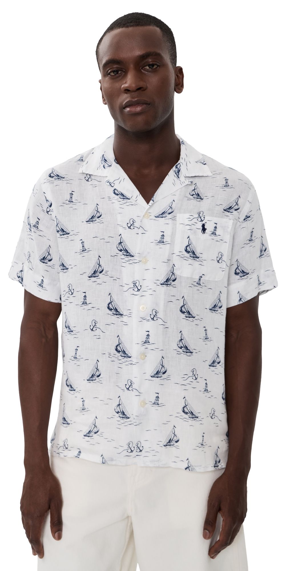 Polo Ralph Lauren Sailboat Anchor Linen Andy Camp Shirt Sailboat Anchor Convo XL