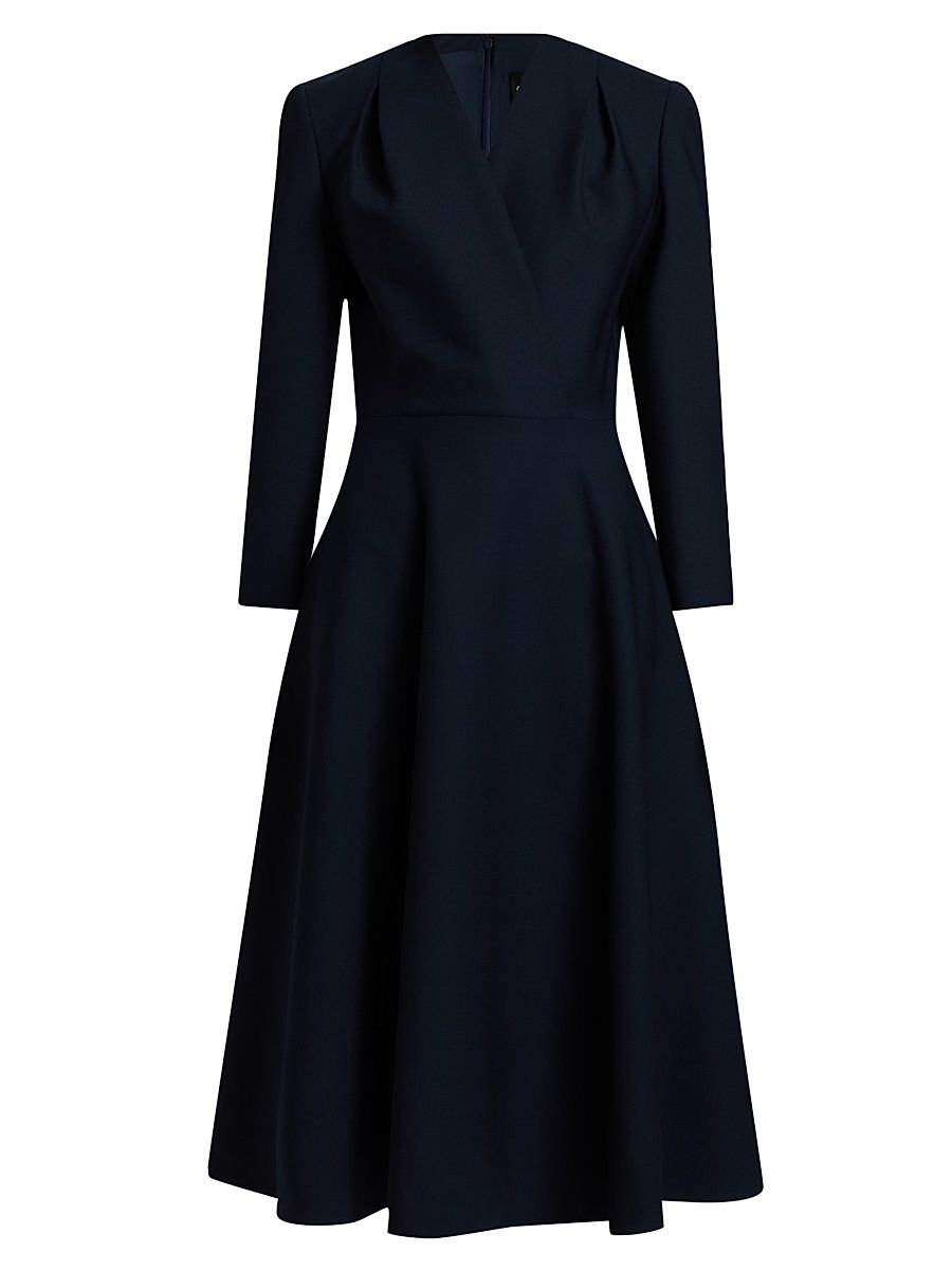 Women's Long-Sleeve Wool Day Dress - Navy - Size 16