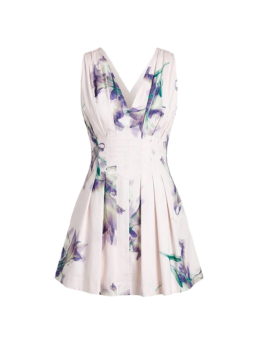 Women's Elvira Floral Linen-Blend Minidress - Shadow Floral - Size 12
