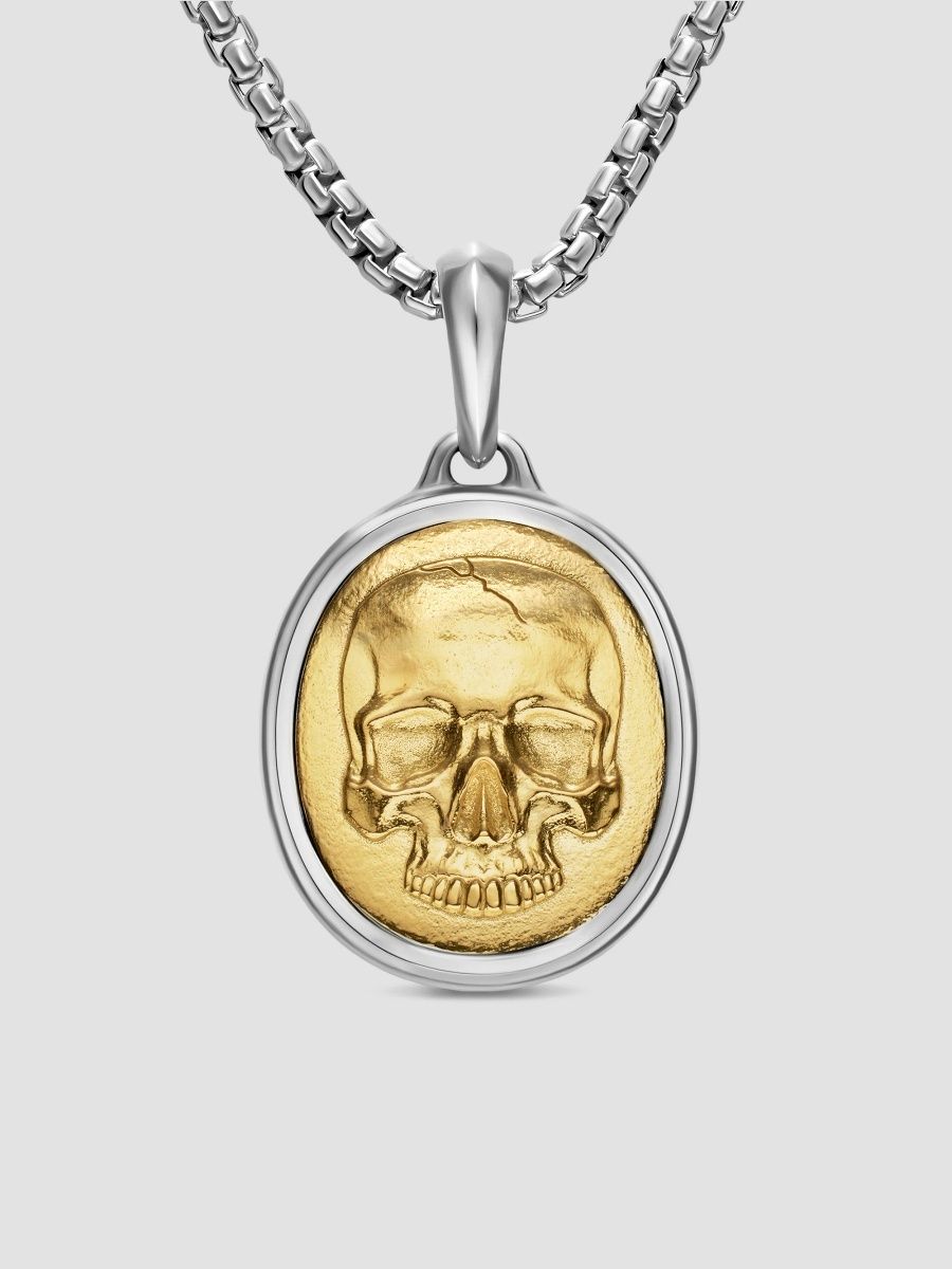 David Yurman Men's Memento Mori Skull Amulet in Sterling Silver with 14K Yellow Gold, 24MM - Silver