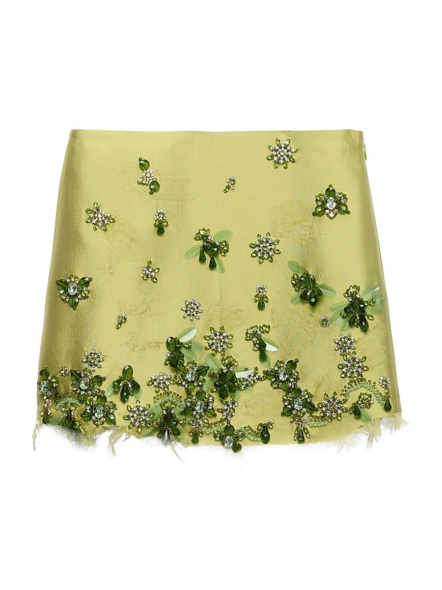 Women's Embroidered Silk and Wool Miniskirt - Green - Size 2