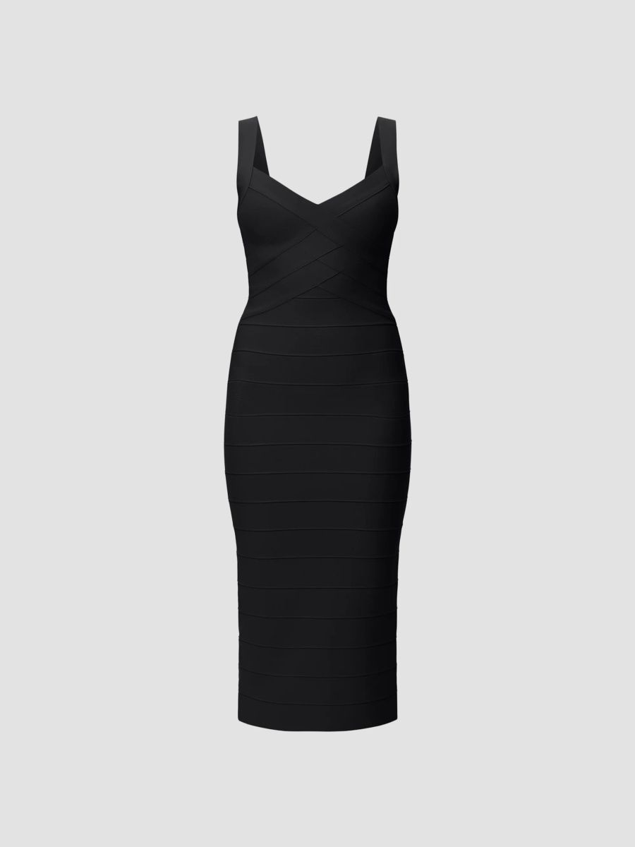 Women's Soiree Bandage Midi Dress - Black - Size XXS