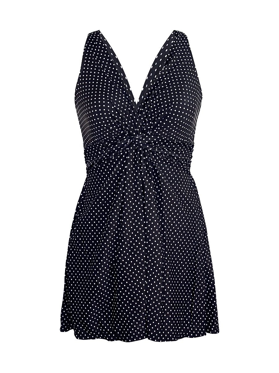Women's Pin Point Marais Polka Dot Swim Dress - Black White - Size 18