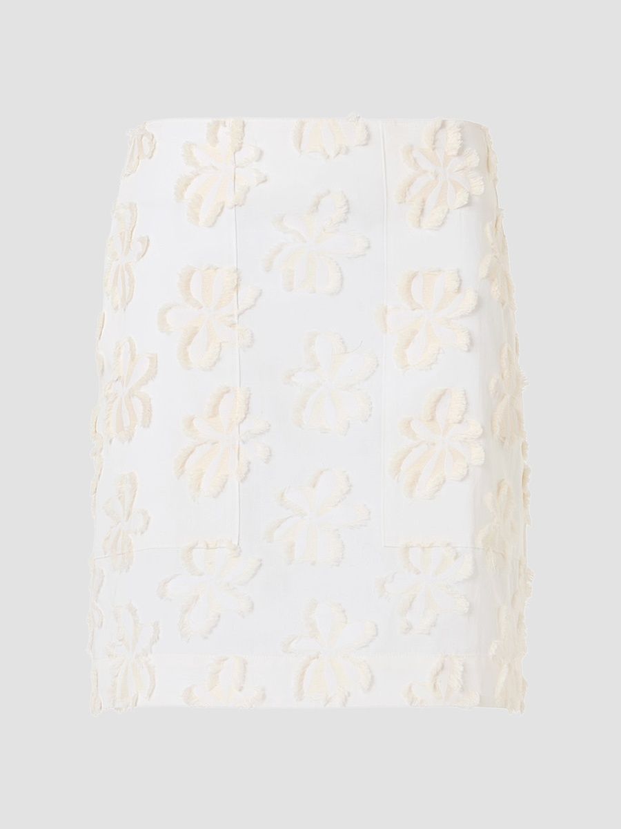 Women's Floral Appliqué Poplin Miniskirt - Cream Ivory - Size 2