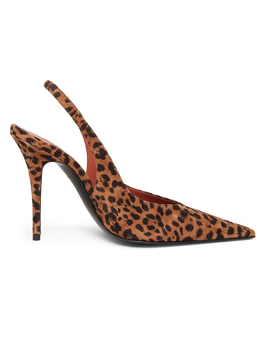 Women's Anok 105MM Leopard-Printed Suede Slingback Pumps - Printed Suede Leopard - Size 11