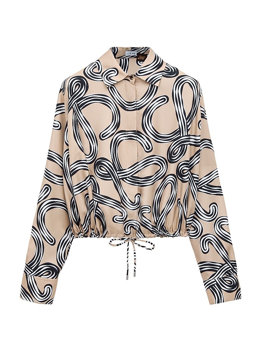 Women's LOEWE x Paula's Ibiza Balloon Printed Silk Shirt - Beige Black - Size 00
