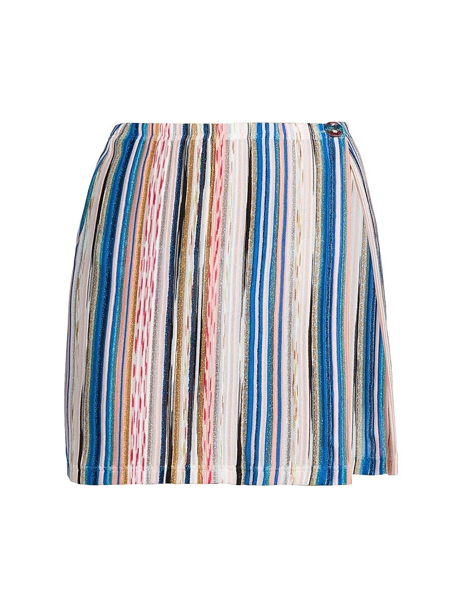 Women's Metallic Striped Knit Miniskirt - Blue Base Space Dyed Wlurex - Size 0