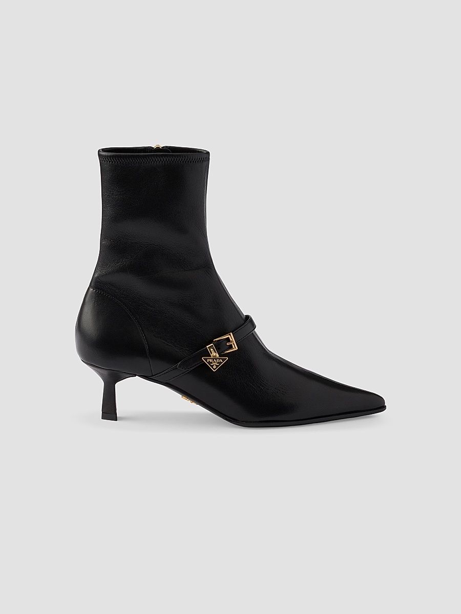 Women's Stretch Nappa Leather Booties - Black - Size 5.5
