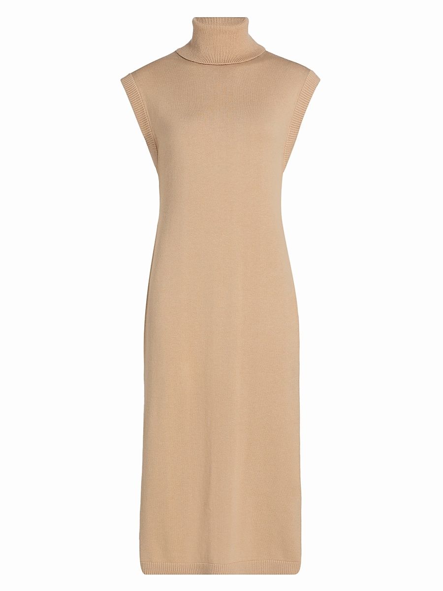 Women's Cotton-Cashmere Turtleneck Midi-Dress - Light Camel - Size Medium