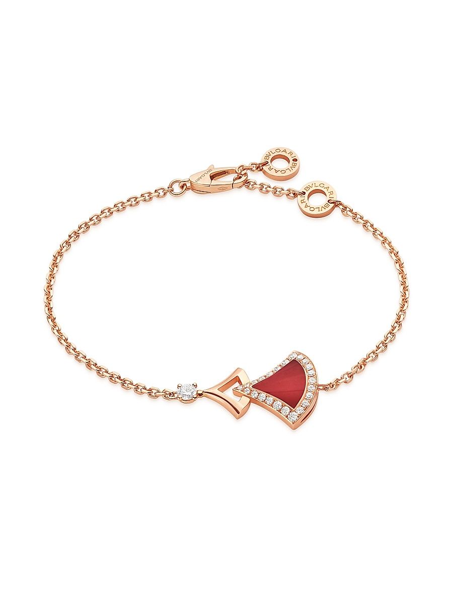 Women's Divas' Dream 18K Rose Gold, Carnelian & 0.31 TCW Diamond Bracelet - Pink Gold - Size Small