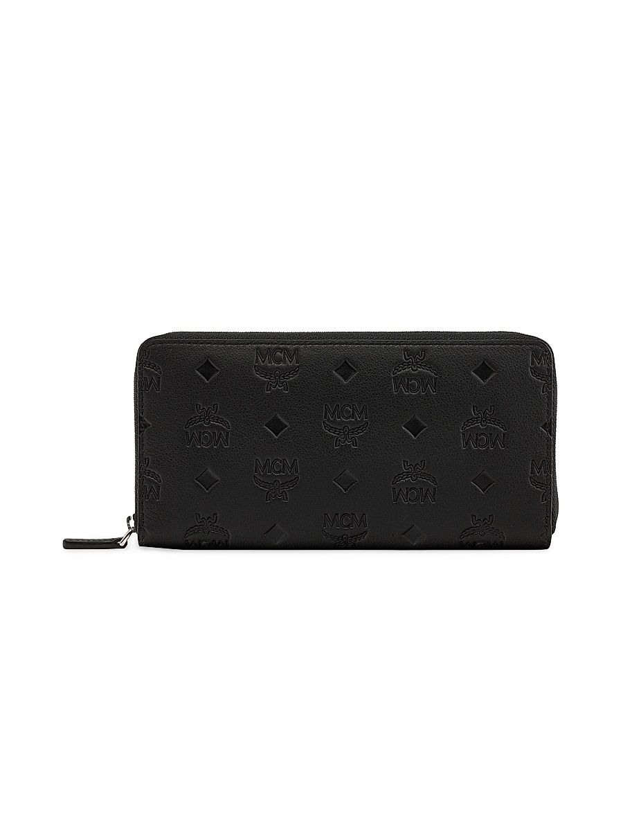 Women's Large Aren Logo-Embossed Leather Wallet-On-Chain - Black