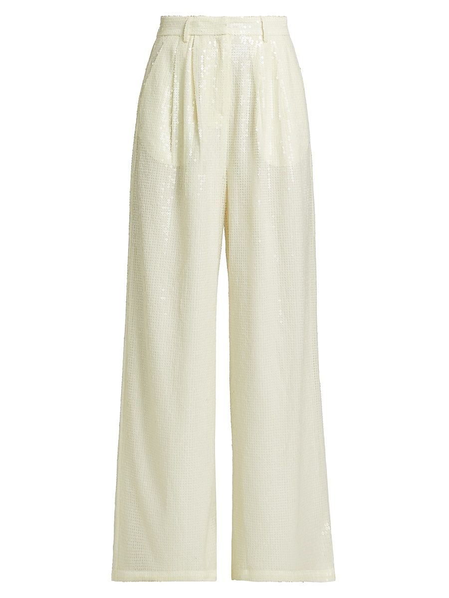 Women's Roxanne Sequined Trousers - Winter White - Size Medium