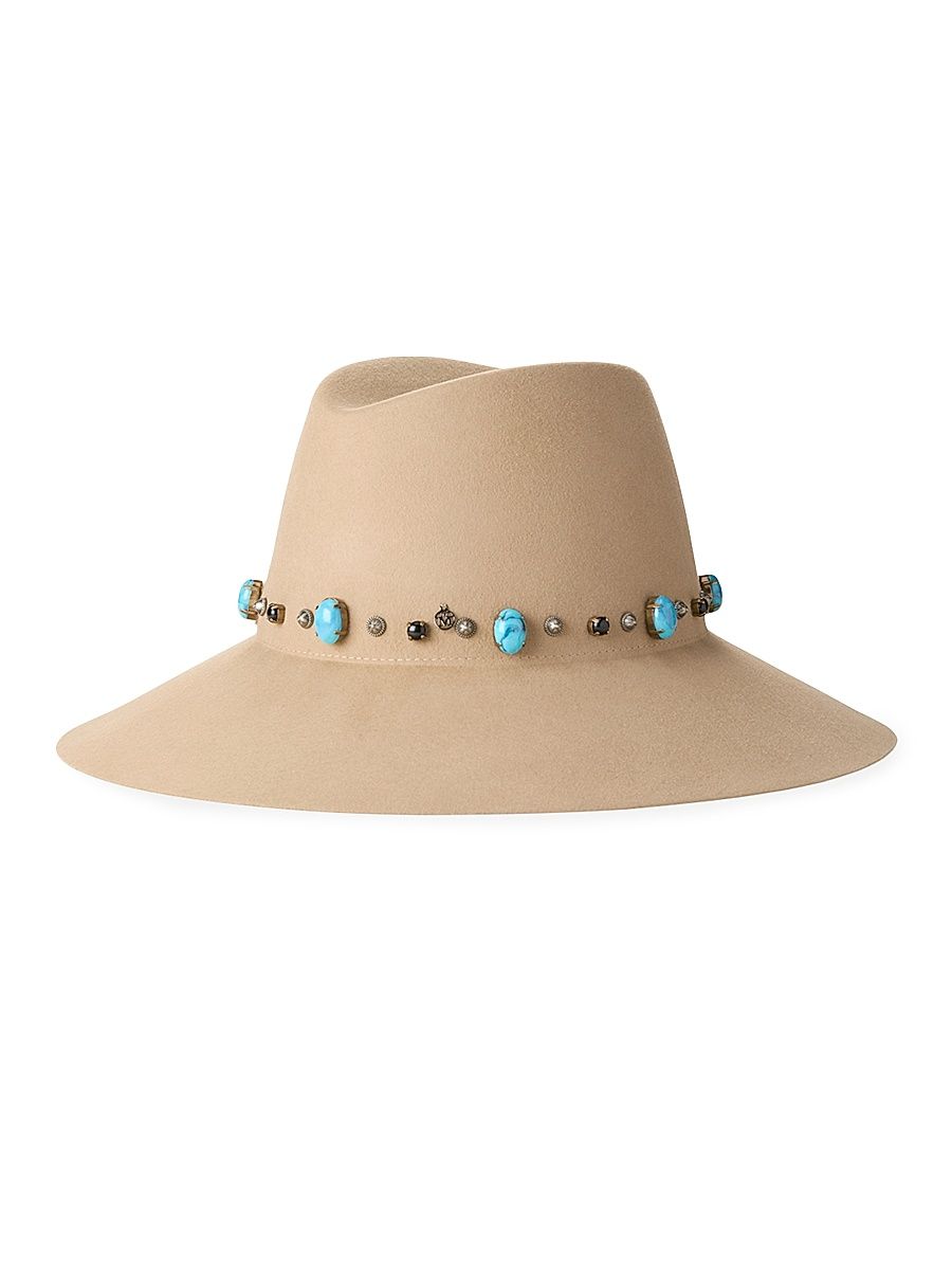 Women's Kate Studded Wool Fedora - Beige - Size Large